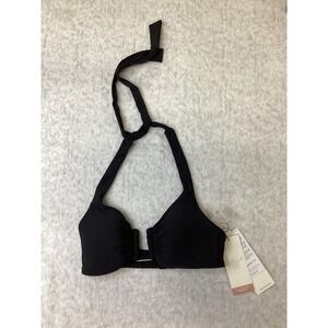CALIA Women XS Pure Black U-Bar Halter Bikini Top Swimwear WSA15203 NWT